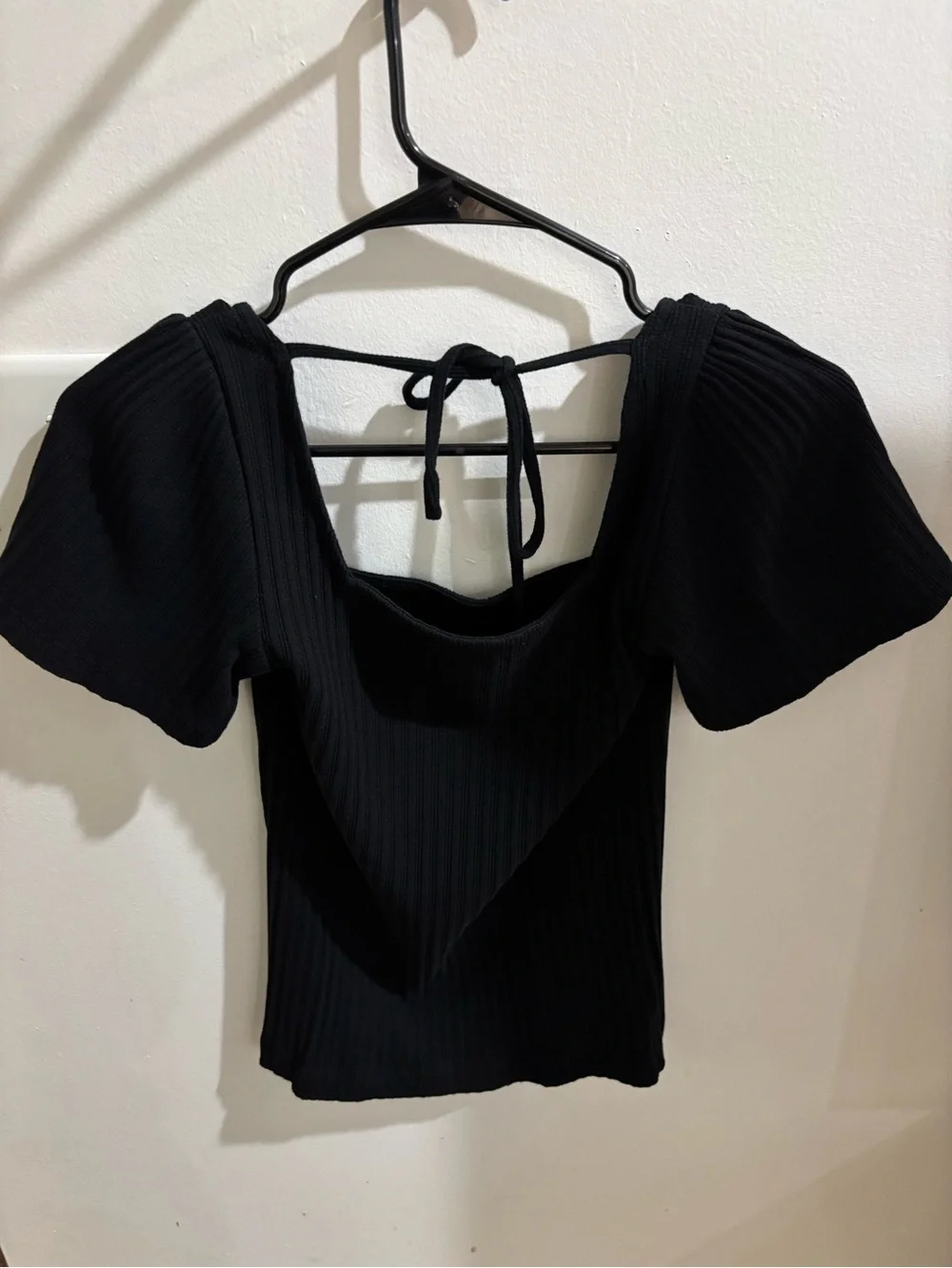 Loft Black Square Neck Ribbed Tie-Back Top